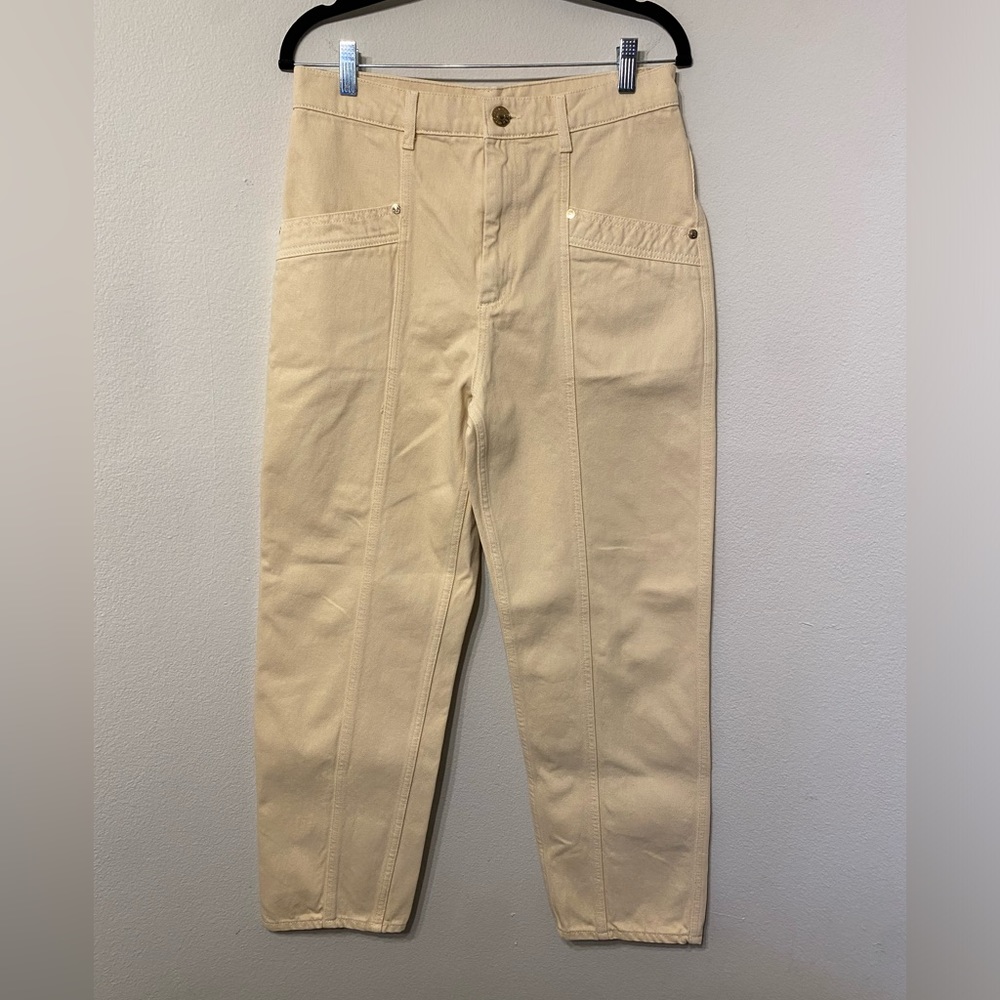 Sandro Paris Otis High Waist Straight Leg Jeans Cream Organic Cotton 10 8